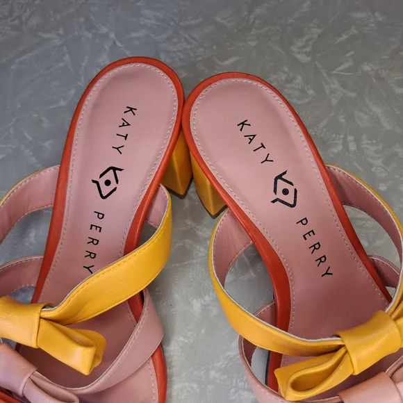 Katy Perry The Tooliped Bow Sandalss Block Heels 5.5 Mango Pink Orange Colorway - Picture 4 of 9